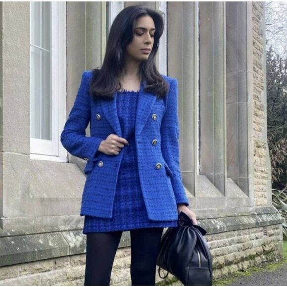 Zara Combination Faux Leather Textured Blazer Sz M Sophisticated Preppy Academia - Picture 13 of 14